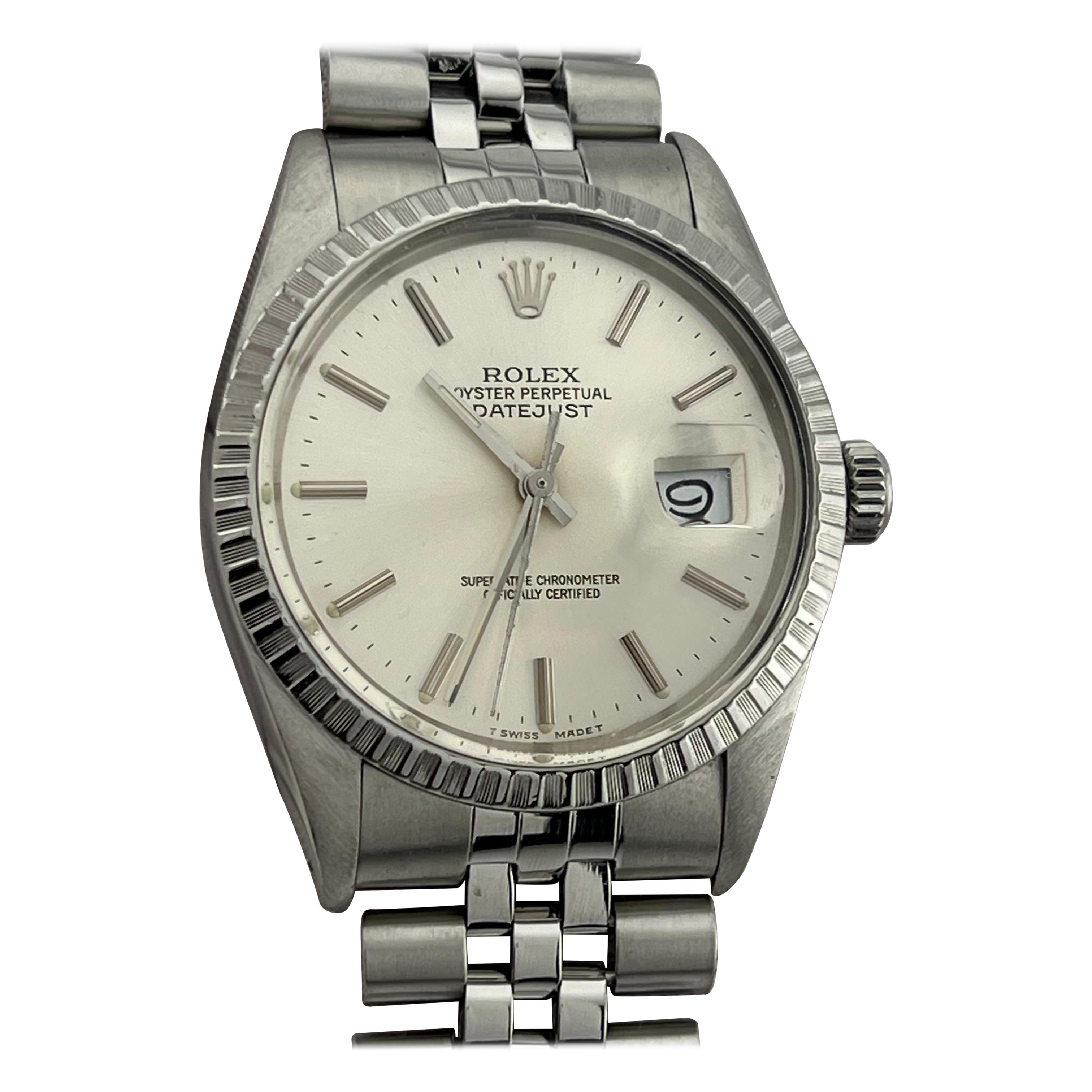 Rolex Datejust 16030 Silber Zifferblatt Edelstahl Jubiläumsband 36mm im Angebot