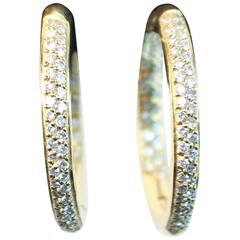 Vintage Pave Diamond Yellow Gold Hoop Earrings