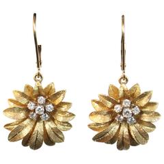 Diamond Textured Gold Floral Earrings