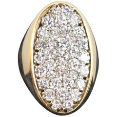  1970s Italian Diamond Pave Yellow Gold Ring 