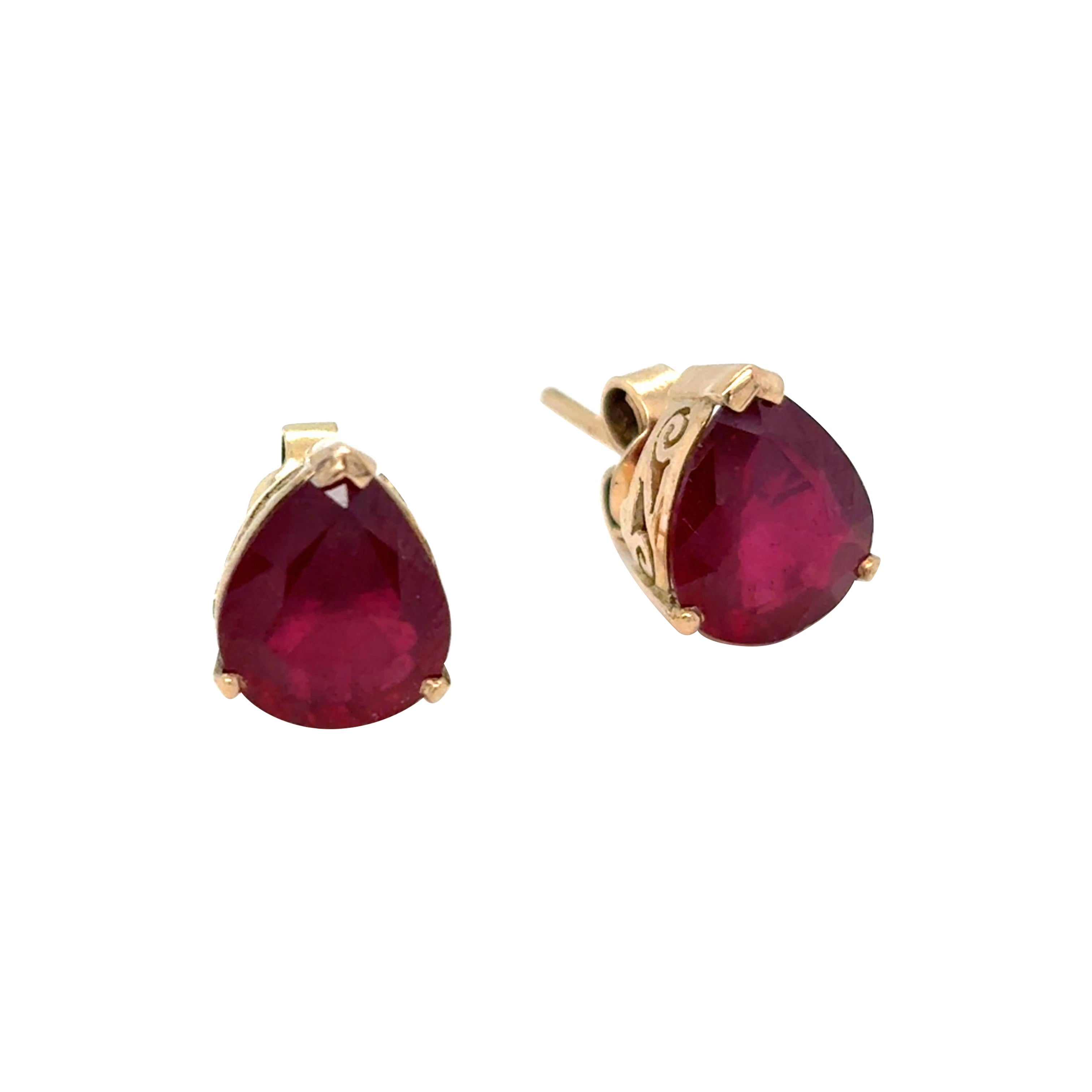 Pear Cut Ruby Yellow Gold Stud Earrings