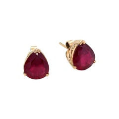Pear Cut Ruby Yellow Gold Stud Earrings