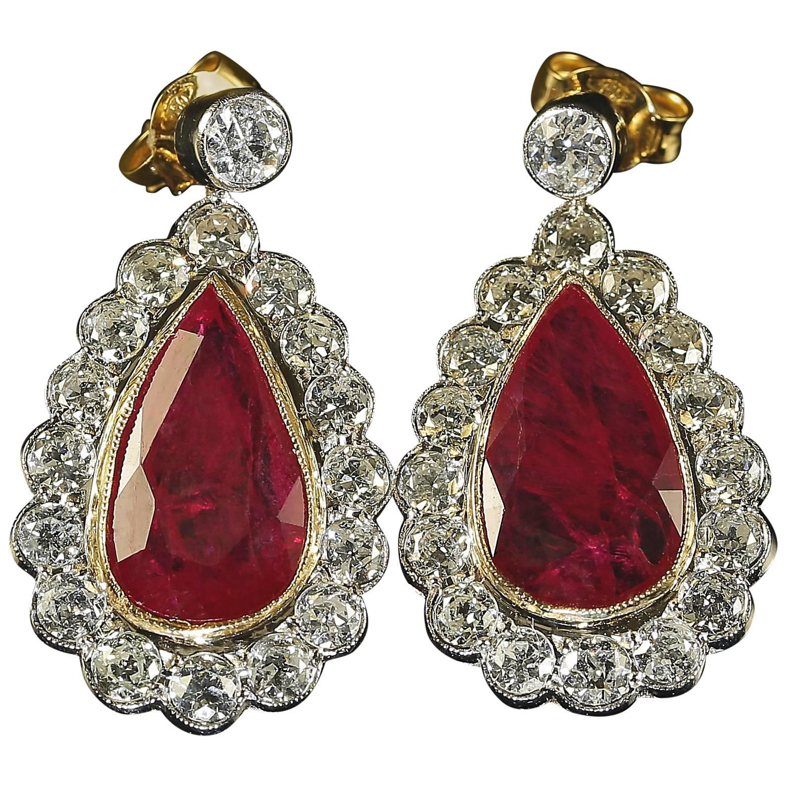 8.6 Carat Rubies Diamond Gold Earrings Natural Rubies Full Certification