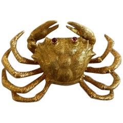 Vintage 1970 Mario Buccellati Gold Crab Brooch 