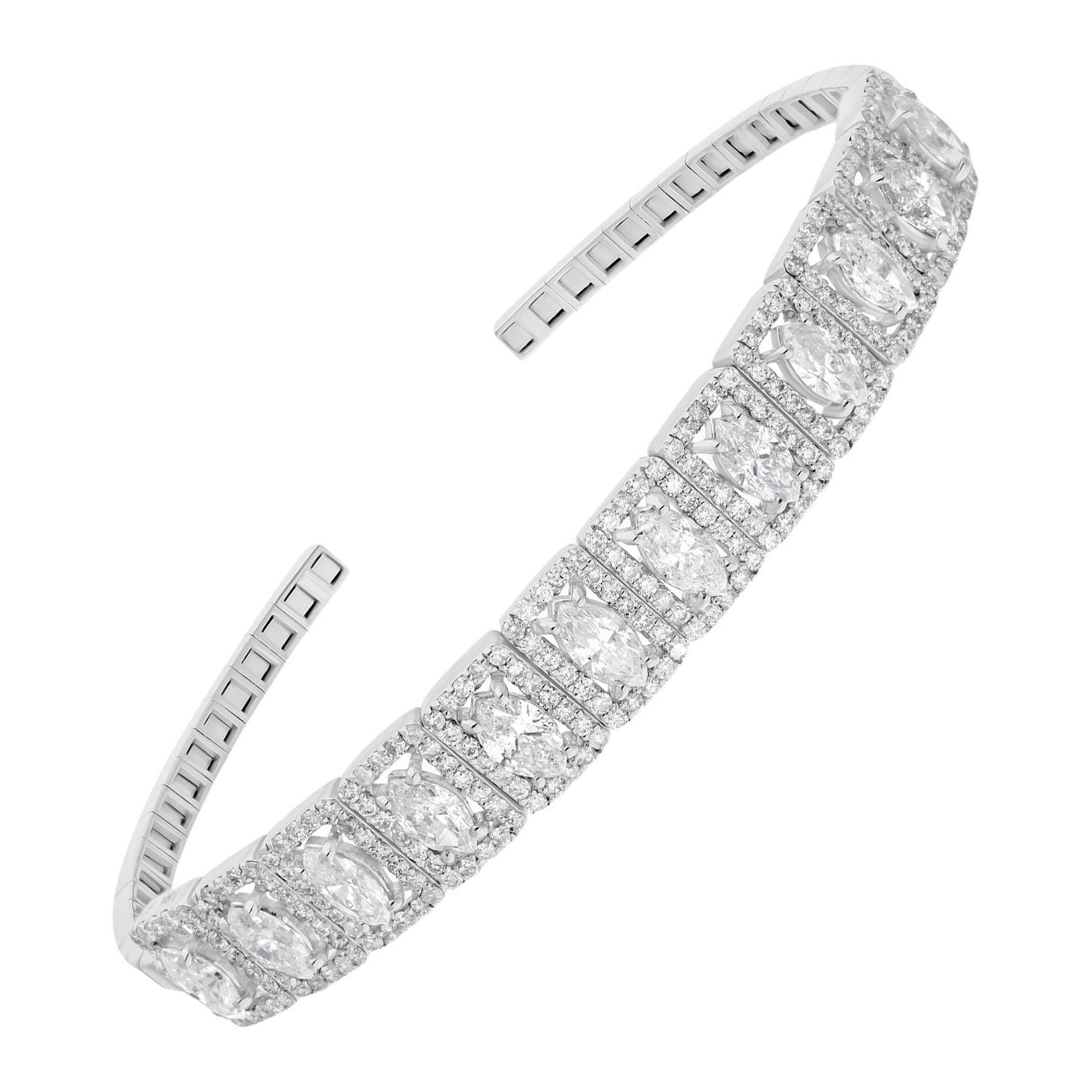 5.06 Carat Marquise Round Diamond Cuff Bangle Fine Bracelet 14 Karat White Gold
