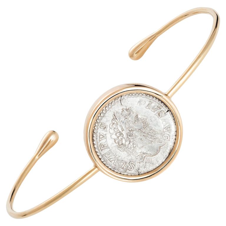 Dubini Septimius Ancient Silver Coin 18k Yellow Gold Bracelet For Dubini Septimius Ancient Silver Coin 18k Yellow Gold Bracelet For