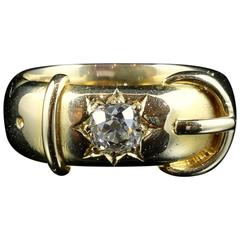 Antique Victorian 0.60 Carat Diamond Gold Buckle Ring 