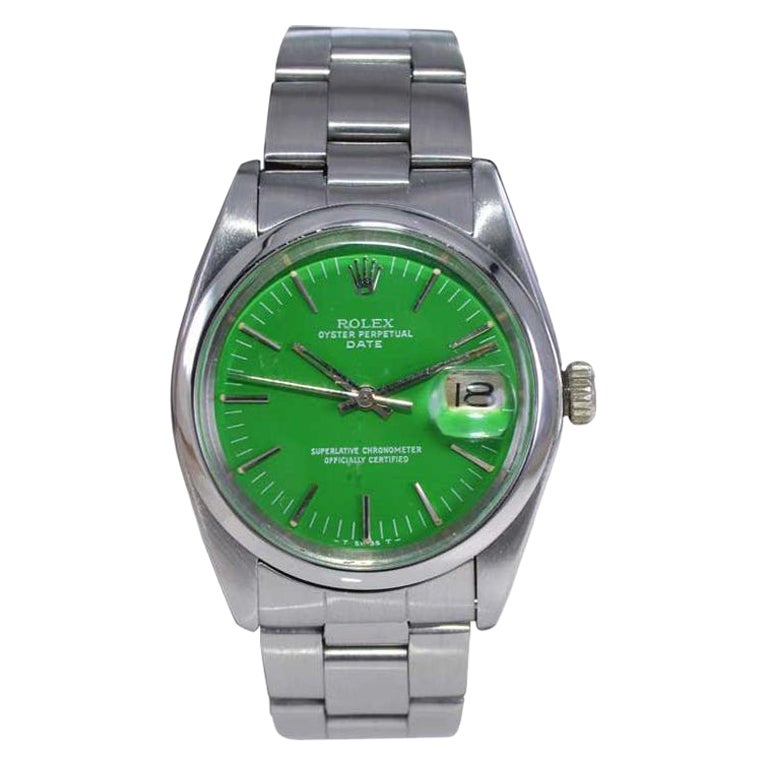 Rolex Steel Oyster Perpetual Date with Custom Green Dial circa 1970's