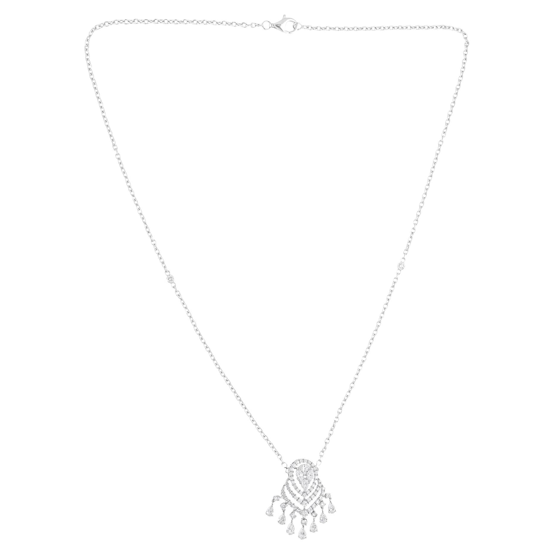 2.85 Carat SI/H Multi Brilliant Cut Diamond Pendant Necklace 18 Karat White Gold