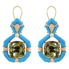 Orecchini pendenti con pietra ametista verde Diamante turchese Oro bianco 18 carati
