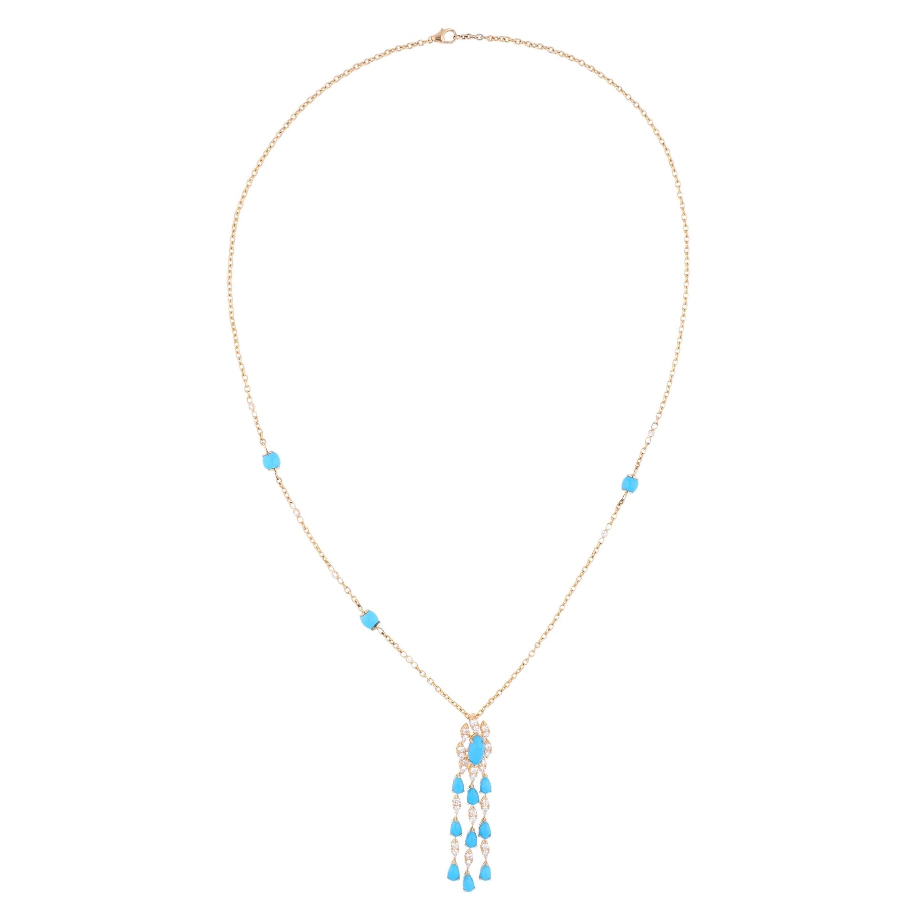 Arizona Turquoise Gemstone Pendant Necklace Diamond 18 Karat Yellow Gold Jewelry