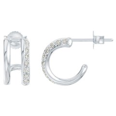 Natural 0.25Ct Diamond Double Huggie Hoop Earrings in 14K White Gold For Women