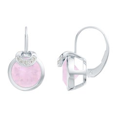 ANGARA 3.4Ct Natural Rose Quartz and Diamond Drop Earrings in 14K White Gold
