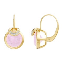 ANGARA 3.4Ct Natural Rose Quartz and Diamond Drop Earrings in 14K Yellow Gold
