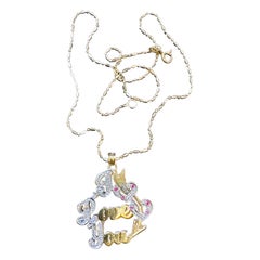 Vintage I Love You  Pendentif avec chaîne en or jaune 14 carats, 16 pouces de long, 5,8 g