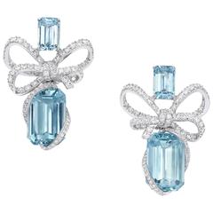 Vanleles Diamond Aquamarine Gold Lyla's Bow Earrings 4