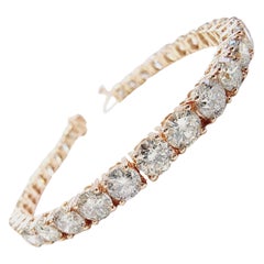 20.01 Carat Round Natural Diamond Tennis Bracelet 14 Karat Rose Gold