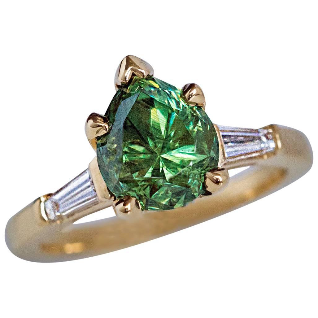 Rare 2.85 Carat Russian Demantoid Garnet Diamond Gold Ring