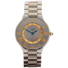 Retro Cartier Ladies Yellow Gold Stainless Steel Must de 21 Quartz Wristwatch