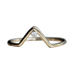 14k Solid Gold Chevron V Shape Diamond Ring Handmade Stacking Ring Band