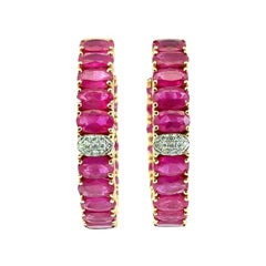 14k Yellow Gold approx. 10ctw Ruby and 0.11ctw Diamond Hoop Earrings
