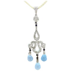  Gold Pendant Diamond Sapphires Aquamarine