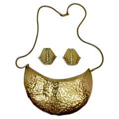 William de Lillo Hammered Gilt Bib Necklace And Earrings