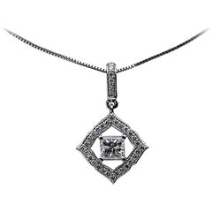 Princess Diamond White Gold Scalloped Halo Pendant