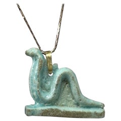 Ancient Egyptian Green Faience Cobra Snake Serpent Uraeus Amulet 600-300 BC 14K