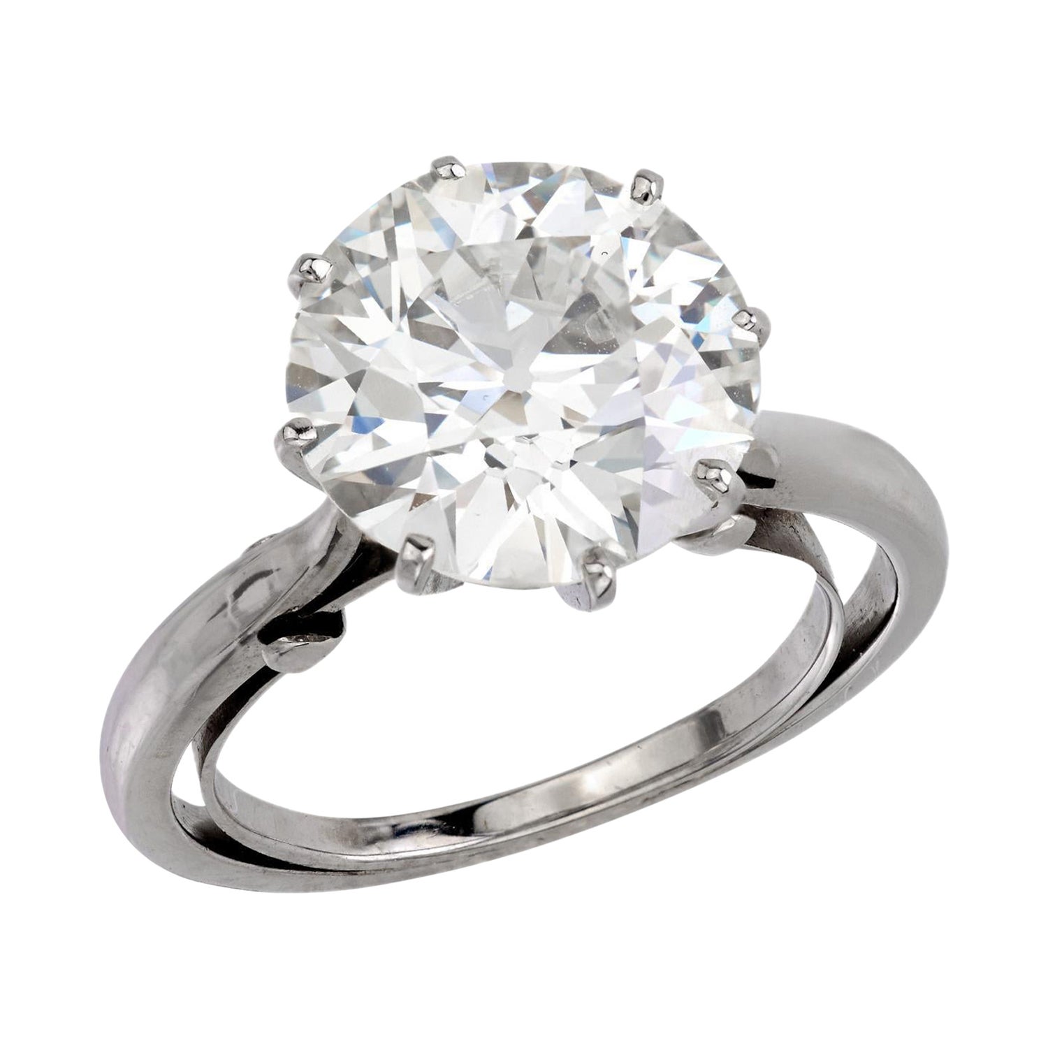 Anillo de compromiso de oro blanco de 18 quilates con diamante talla europea antigua francés GIA de 4,13 quilates