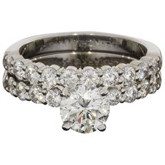 Round Diamond White Gold Shared Prong Engagement Ring and Wedding Band Set