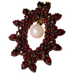 Original Bohemian Garnet Pendant 1860-1890 Tombak Czech Republic Carbuncle Stone