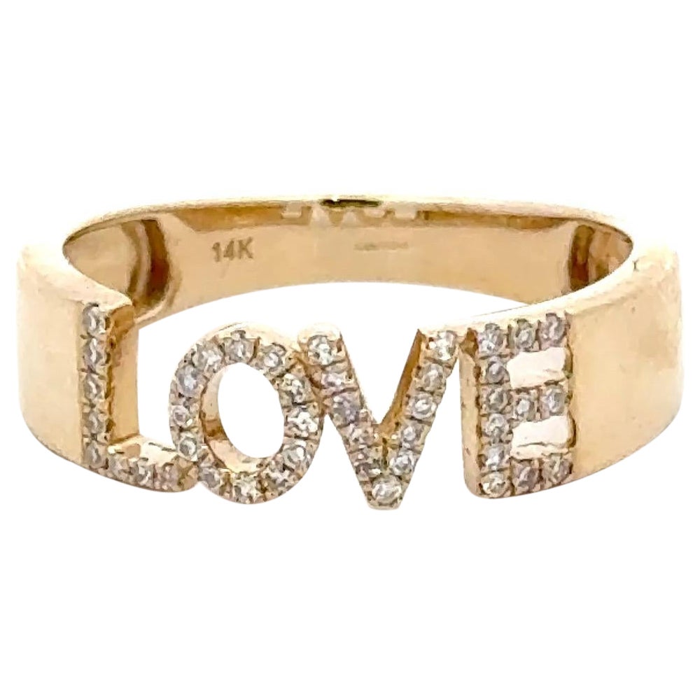 Diamond LOVE Statement Band Ring 0.14 Carats 14 Karat Yellow Gold