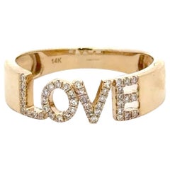 Diamond LOVE Statement Band Ring 0.14 Carats 14 Karat Yellow Gold