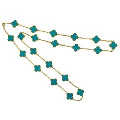 Van Cleef & Arpels Vintage Alhambra Turquoise 20 Motif Yellow Gold Necklace