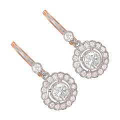 Pendientes Halo Floral de Diamantes Redondos de Corte Brillante de 0,40 ct, Oro Amarillo de 18 K