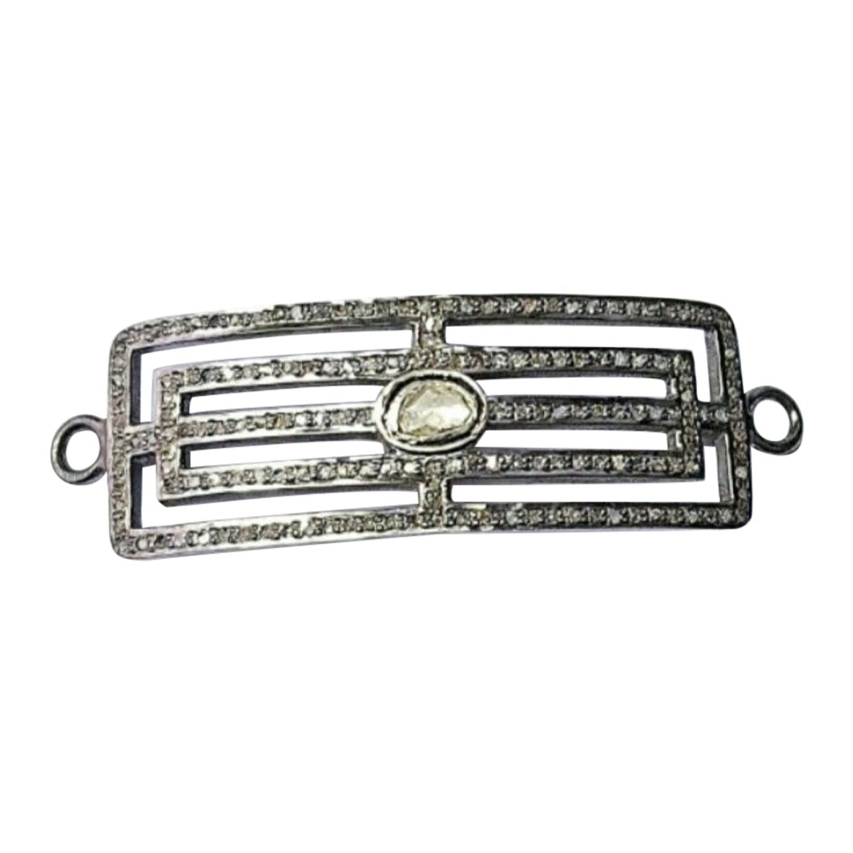 Connettore con diamante Pave Connettore con diamante Pave Rosecut in argento 925 Design/One fatto a mano in vendita