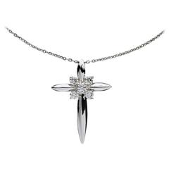 Classic Round Diamond White Gold Cross Pendant 3