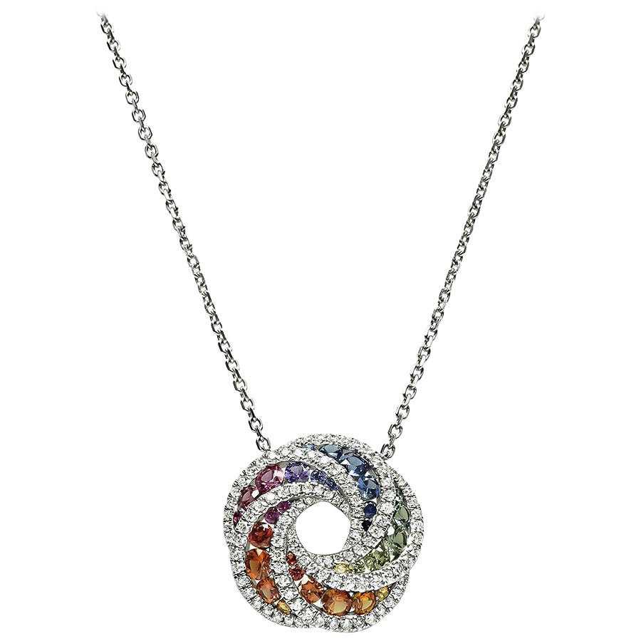 1.50ct Multi Color Sapphire 1.00ct Diamond Pendant Necklace For Sale