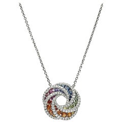 1.50ct Multi Color Sapphire 1.00ct Diamond Pendant Necklace