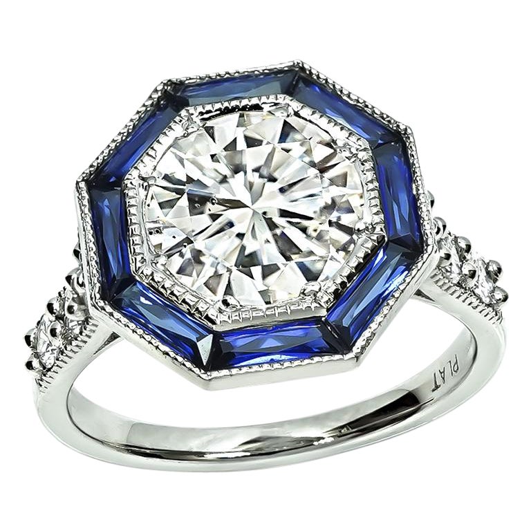 GIA Certified 2.01ct Diamond Sapphire Engagement Ring