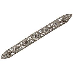 Art Deco Platinum and 14 Yellow Gold European Cut Diamond and Filigree Bar Pin 11