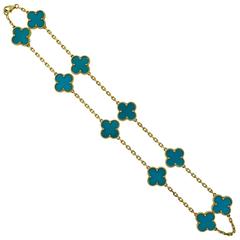 Van Cleef & Arpels Turquoise Vintage Alhambra Turquoise Ten Motif Necklace 12