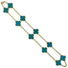 Van Cleef & Arpels Turquoise Vintage Alhambra Turquoise Ten Motif Necklace