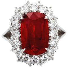 5.95 Carat Cushion Cut Mozambique Ruby Pigeon Blood Diamond platinum Ring 12