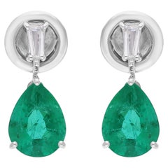 Pendientes Esmeralda de Zambia de 2,44 quilates Diamante SI/H de 0,12 quilates Oro blanco de 14 quilates