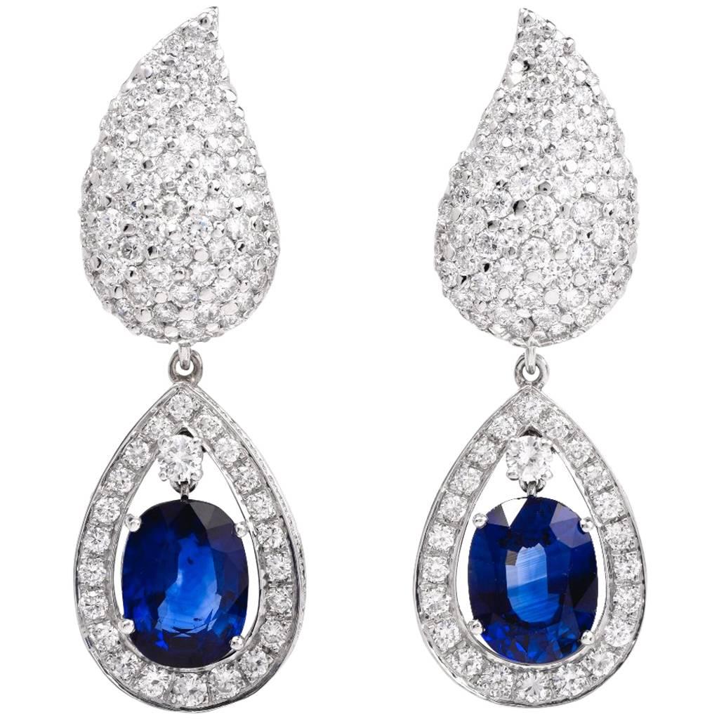 1980s Certified GIA Sapphire Diamond Day to Night Earrings