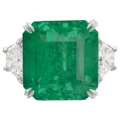 C.Dunaigre 8.89 Carat VIVID Green Colombian Emerald Diamond Ring