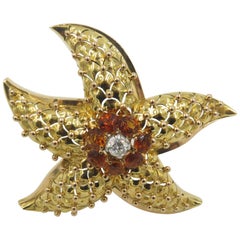 Citrine Diamond Gold Starfish Brooch