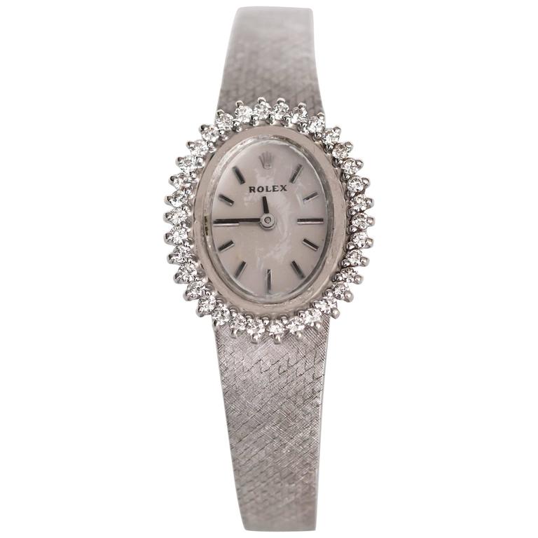 Rolex White Gold Diamond Wristwatch, 1950s For Sale at 1stDibs